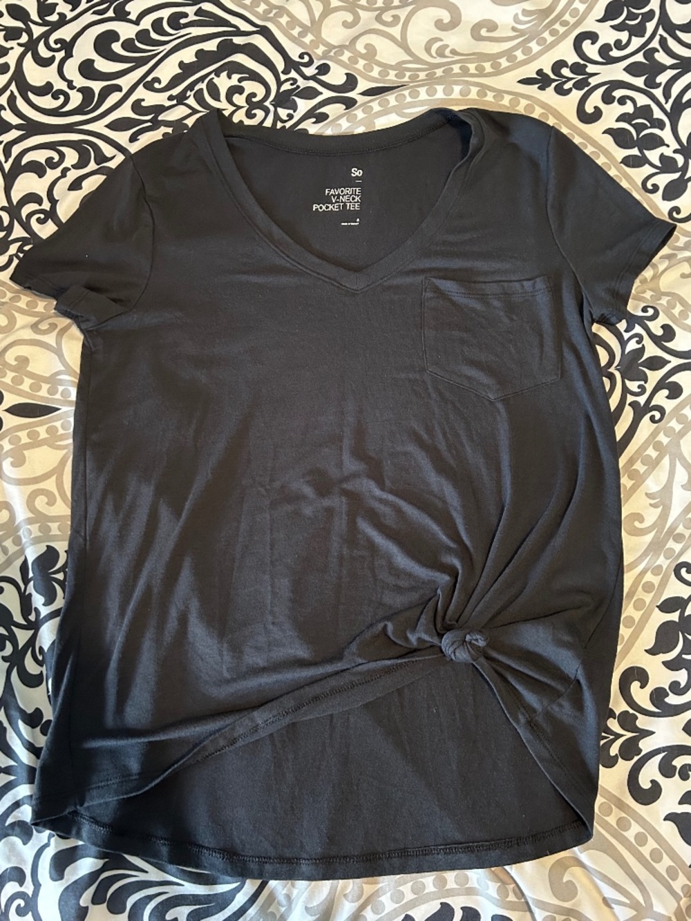 Small Black SO Knotted V-neck